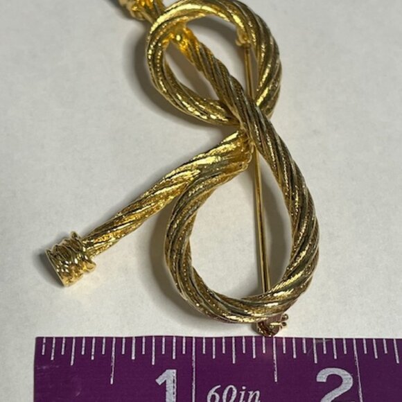 VTG Gold Tone Twisted Rope Bow Pin/Brooch Classic Style 3" Long - Picture 8 of 9